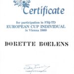 1989 Certificate FIQ-TD European Cup Individual Vienna